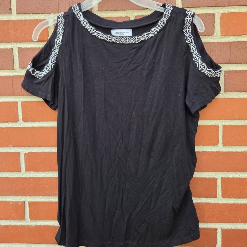 Liz Claiborne Petite - Soft Jersey Knit Cold-Shoulder Top - Size PM